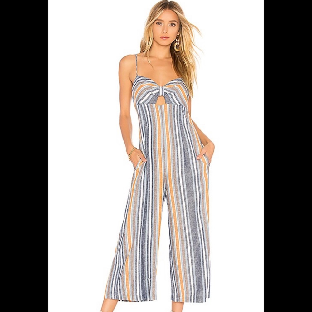 BCBGeneration Multicolor Stripes Linen Cutout Crop Jumpsuit Small